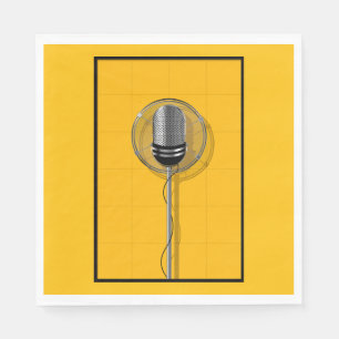 Retro Microphone on Bold Yellow Napkin