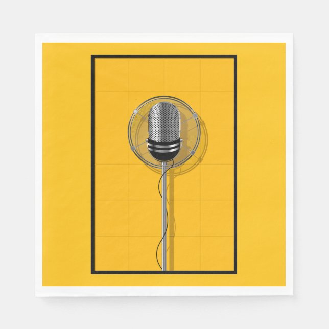 Retro Microphone on Bold Yellow Napkin (Front)