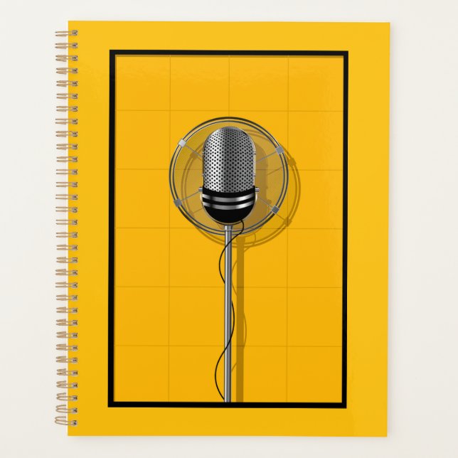 Retro Microphone on Bold Yellow Planner (Front)