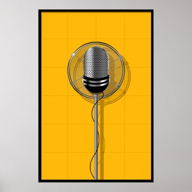 Retro Microphone on Bold Yellow Poster (Front)