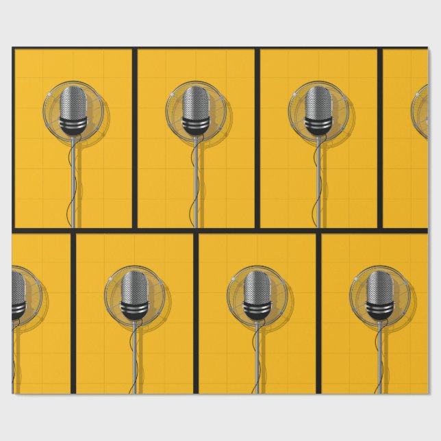 Retro Microphone on Bold Yellow Wrapping Paper (Flat)