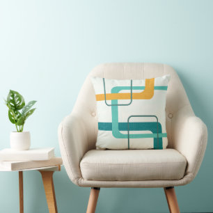 Retro Mid Century Atomic Age 23 Teal, Orange Cushion