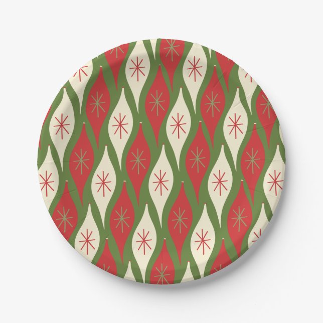 Retro Mid-Century Atomic Age Christmas Ornaments  Paper Plate (Front)