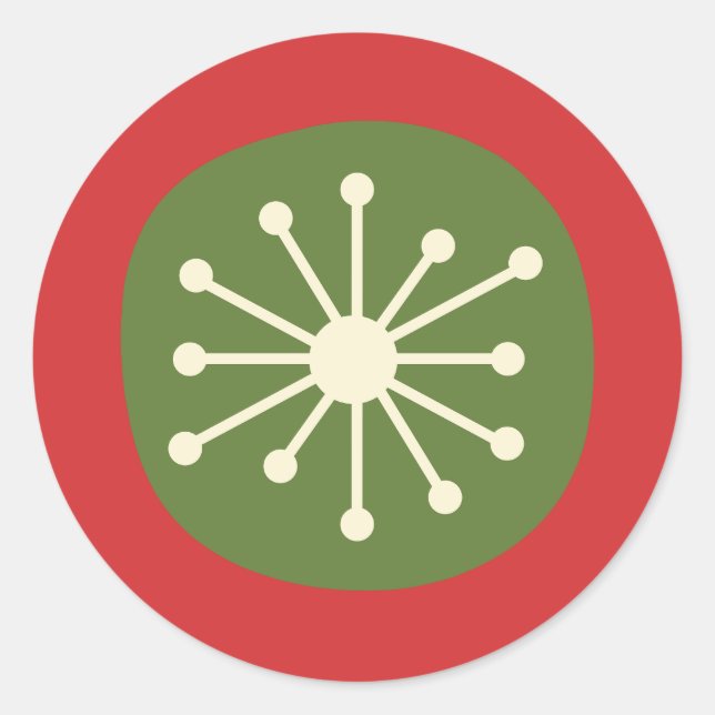 Retro Mid Century Atomic Dot Simple Red and Green Classic Round Sticker (Front)