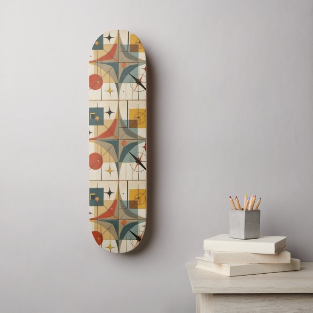Retro Mid Century Atomic Geometric Pattern Skateboard (Wall Art)