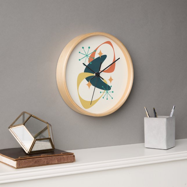 Retro Mid Century Atomic Space Age 20 Charcoal Clock (Office)