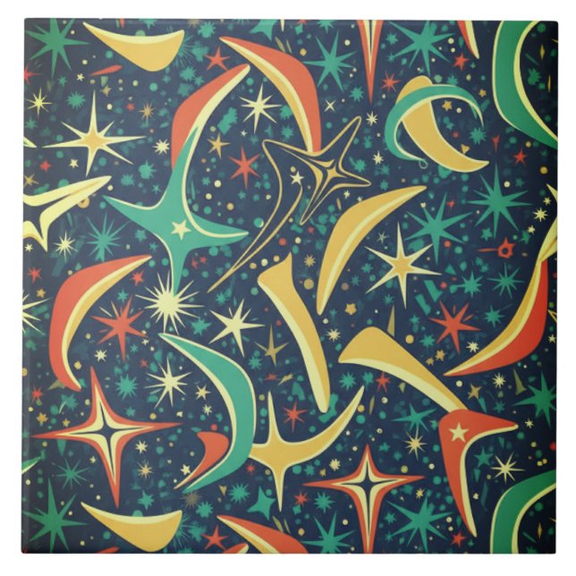 Retro Mid-Century Atomic Starburst All-Over Patter Tile (Front)