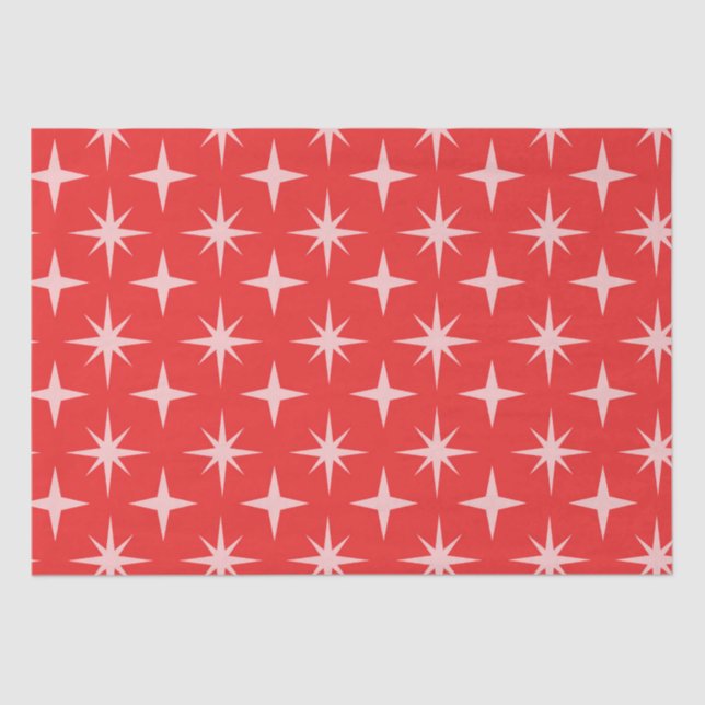 Retro Mid Century Atomic Stars Pattern on Red  Tissue Paper (Front)