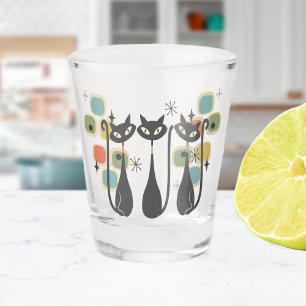 Retro Mid Century Black Atomic Cats Shot Glass