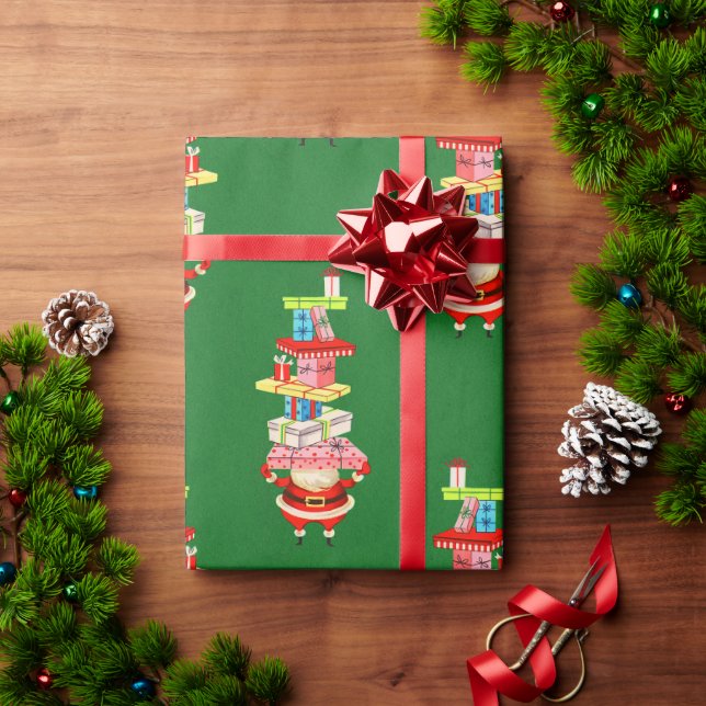Retro Mid Century Christmas Santa with Gifts Wrapping Paper (Holiday Gift)