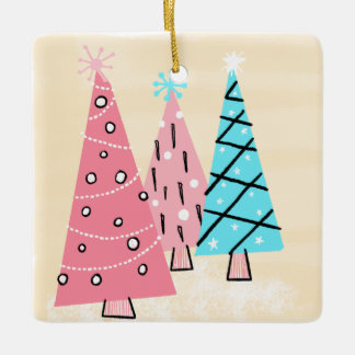 Retro Mid-century Colourful Holiday Trees Ceramic Ornament