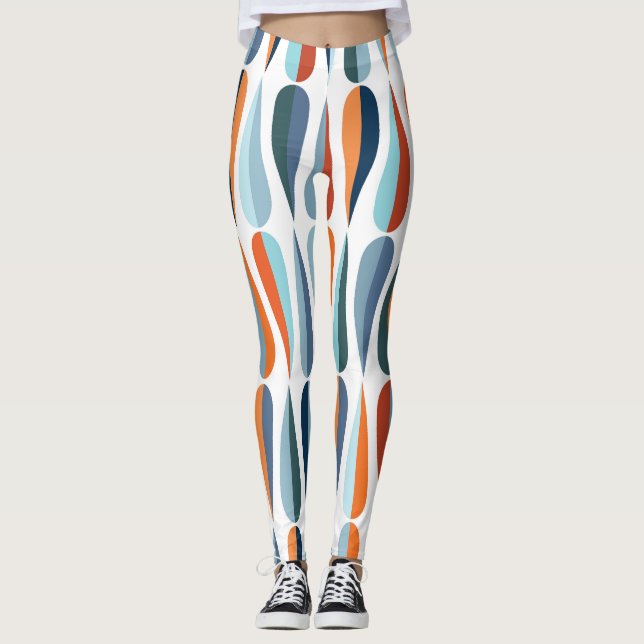 Retro mid-century, drop shapes pattern. leggings (Front)