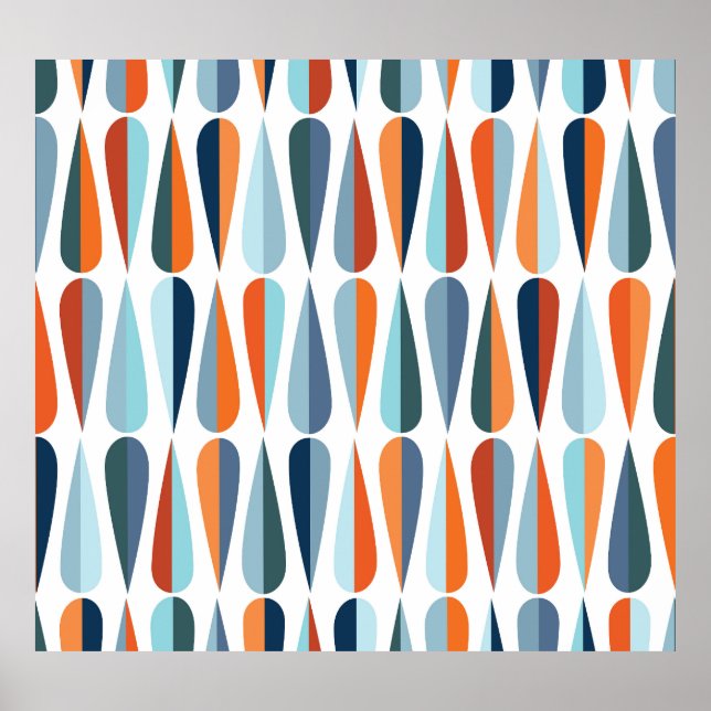 Retro mid-century, drop shapes pattern. poster (Front)
