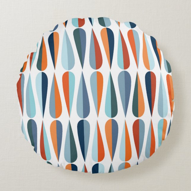 Retro mid-century, drop shapes pattern. round cushion (Front)