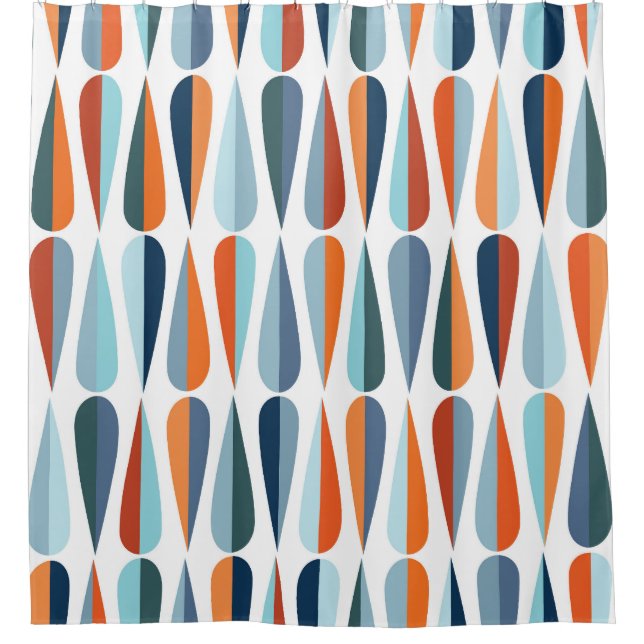 Retro mid-century, drop shapes pattern. shower curtain (Front)