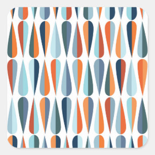 Retro mid-century, drop shapes pattern. square sticker