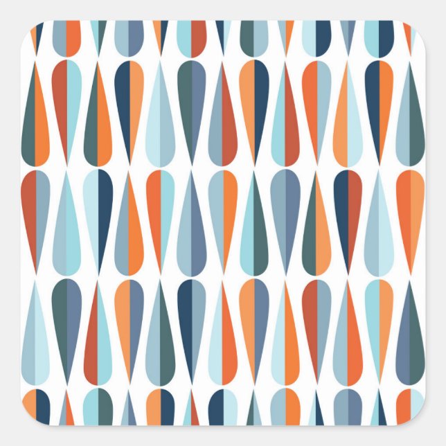 Retro mid-century, drop shapes pattern. square sticker (Front)