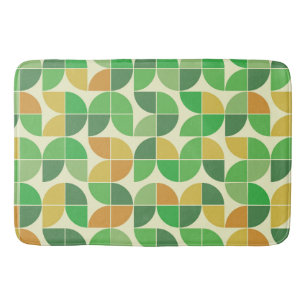 Retro Mid Century Geometric Floral Green Bath Mat