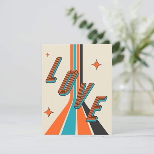 Retro Mid Century Geometric Love Valentine Card (Standing Front)