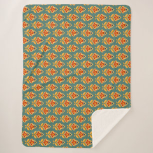 Retro Mid- Century Geometric Print Patterned Sherpa Blanket
