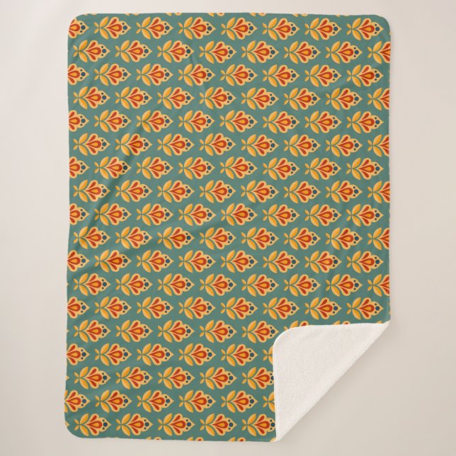 Retro Mid- Century Geometric Print Patterned Sherpa Blanket (Front)