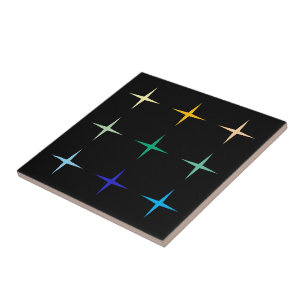 Retro Mid Century Geometric Stars Art Design Tile
