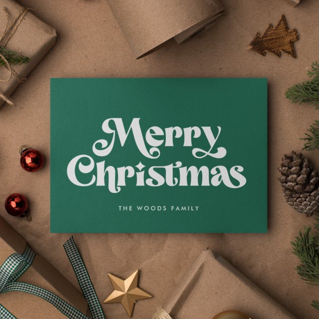 Retro Mid Century Green Merry Christmas Holiday Card (Creator Uploaded)