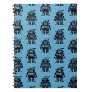 Retro Mid Century Inspired Robot Pattern Notebook