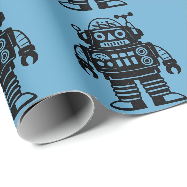 Retro Mid Century Inspired Robot Wrapping Paper (Roll Corner)