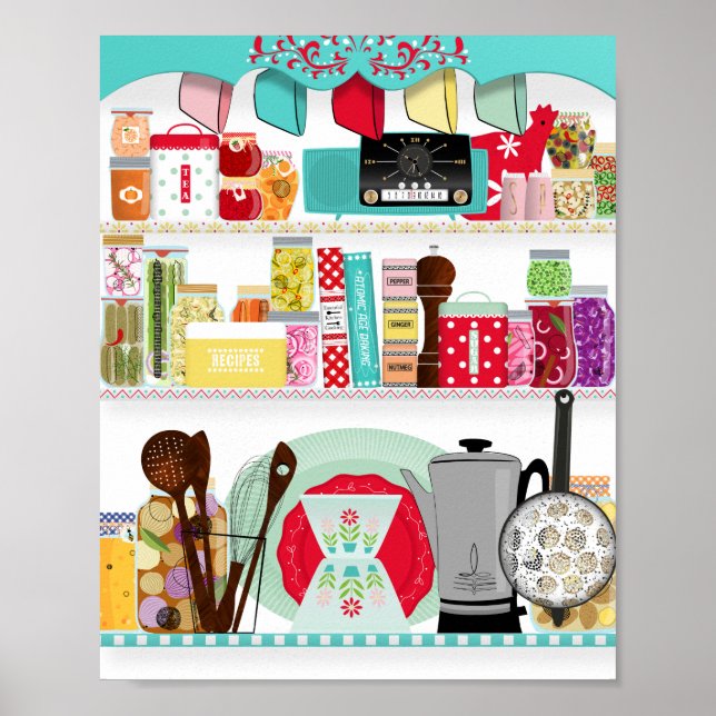Retro Mid Century Kitchen Poster (Front)