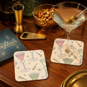 Retro Mid-Century Martini Square Paper Coaster