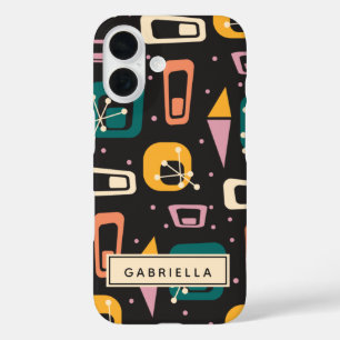 Retro Mid Century Mod Atomic Black Personalised   iPhone 16 Case