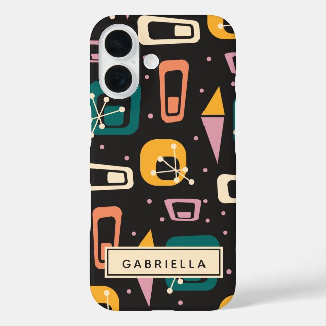 Retro Mid Century Mod Atomic Black Personalised   Case-Mate iPhone Case (Back)