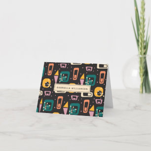 Retro Mid Century Mod Atomic Black Personalised Note Card