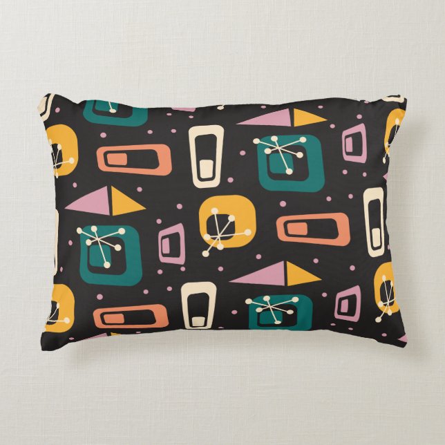 Retro Mid Century Mod Atomic Space Age Black Decorative Cushion (Front)