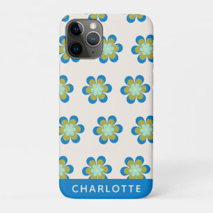 Retro Mid Century Mod Flowers Blue Personalised Case-Mate iPhone Case