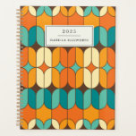 Retro Mid Century Mod Orange Personalised 2025 Planner<br><div class="desc">Step into style with this Retro Mid Century Modern Pattern Personalised Planner, featuring a bold orange and blue design! Inspired by classic mid-century aesthetics, this planner combines sleek geometric shapes and vibrant hues for a timeless yet trendy look. Perfect for staying organised with a touch of vintage charm, it’s both...</div>