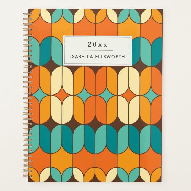 Retro Mid Century Mod Orange Personalised 2025 Planner (Front)