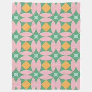 Retro Mid Century Mod Shapes Pattern Pink Green Fleece Blanket