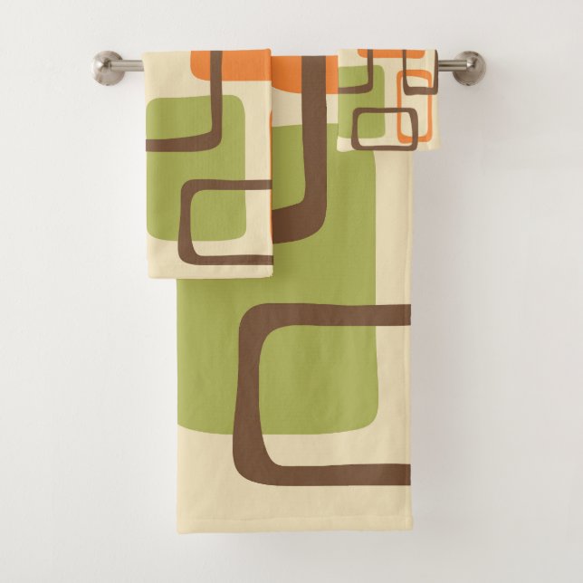 Retro Mid Century Modern Abstract Pattern Bath Towel Set (Insitu)