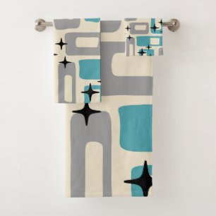 Retro Mid Century Modern Abstract Pattern Bath Towel Set