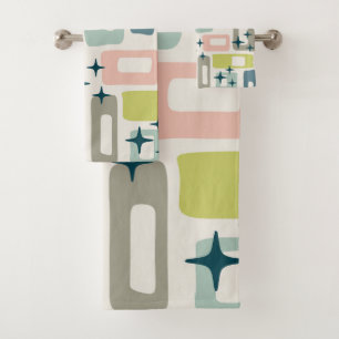 Retro Mid Century Modern Abstract Pattern Bath Towel Set