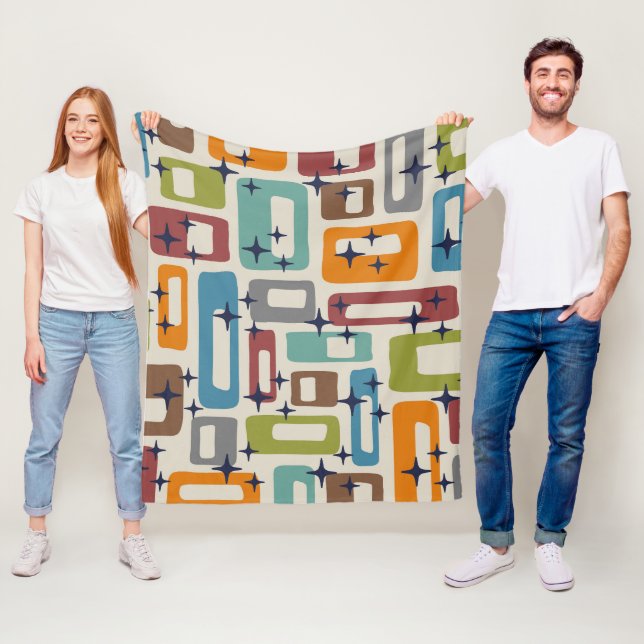 Retro Mid Century Modern Abstract Pattern Fleece Blanket (In Situ)