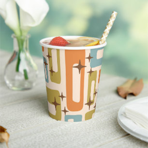 Retro Mid Century Modern Abstract Pattern Paper Cups