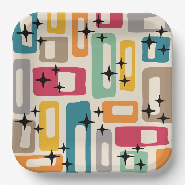 Retro Mid Century Modern Abstract Pattern Paper Plate (Front)