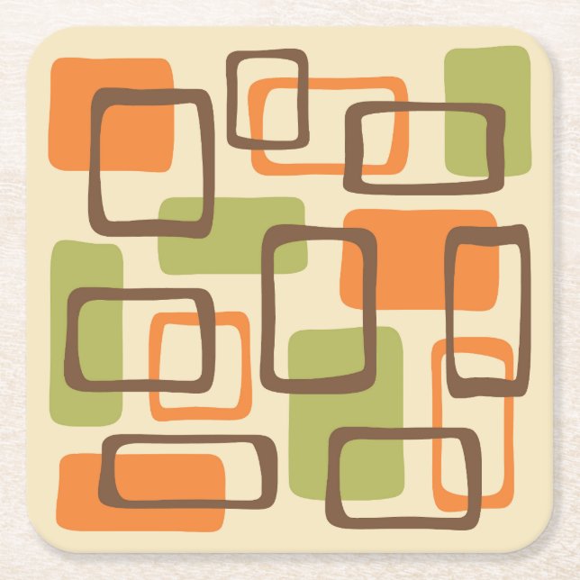 Retro Mid Century Modern Abstract Pattern Square Paper Coaster (Front)