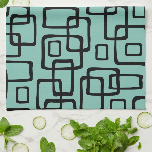 Retro Mid Century Modern Abstract Pattern Tea Towel (Folded)