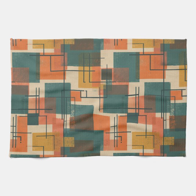 Retro Mid Century Modern Abstract Pattern  Tea Towel (Horizontal)