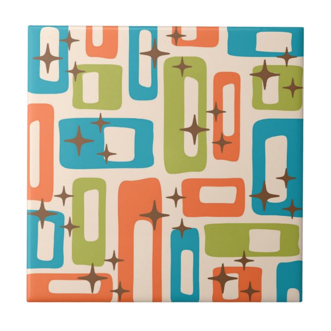 Retro Mid Century Modern Abstract Pattern Tile (Front)