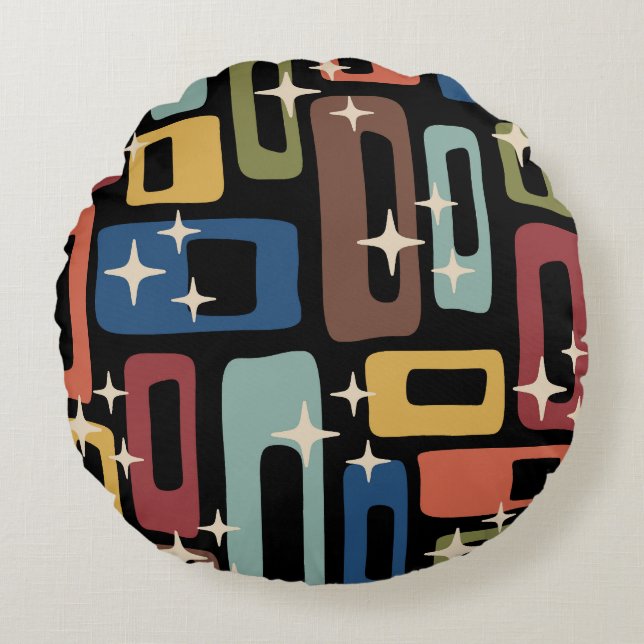 Retro Mid Century Modern Abstract Round Cushion (Front)